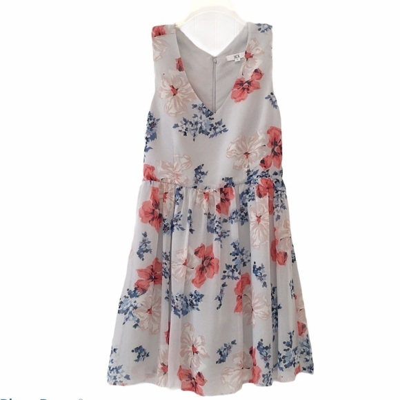 JACK BY BB DAKOTA Floral Chiffon Sleeveless Dress Gray Size 6 - Picture 1 of 9